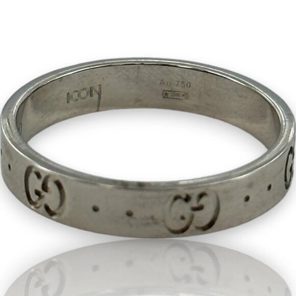 GUCCI Icon Thin 18kt White Gold Monogramed GG 4mm Band - Picture 2 of 5